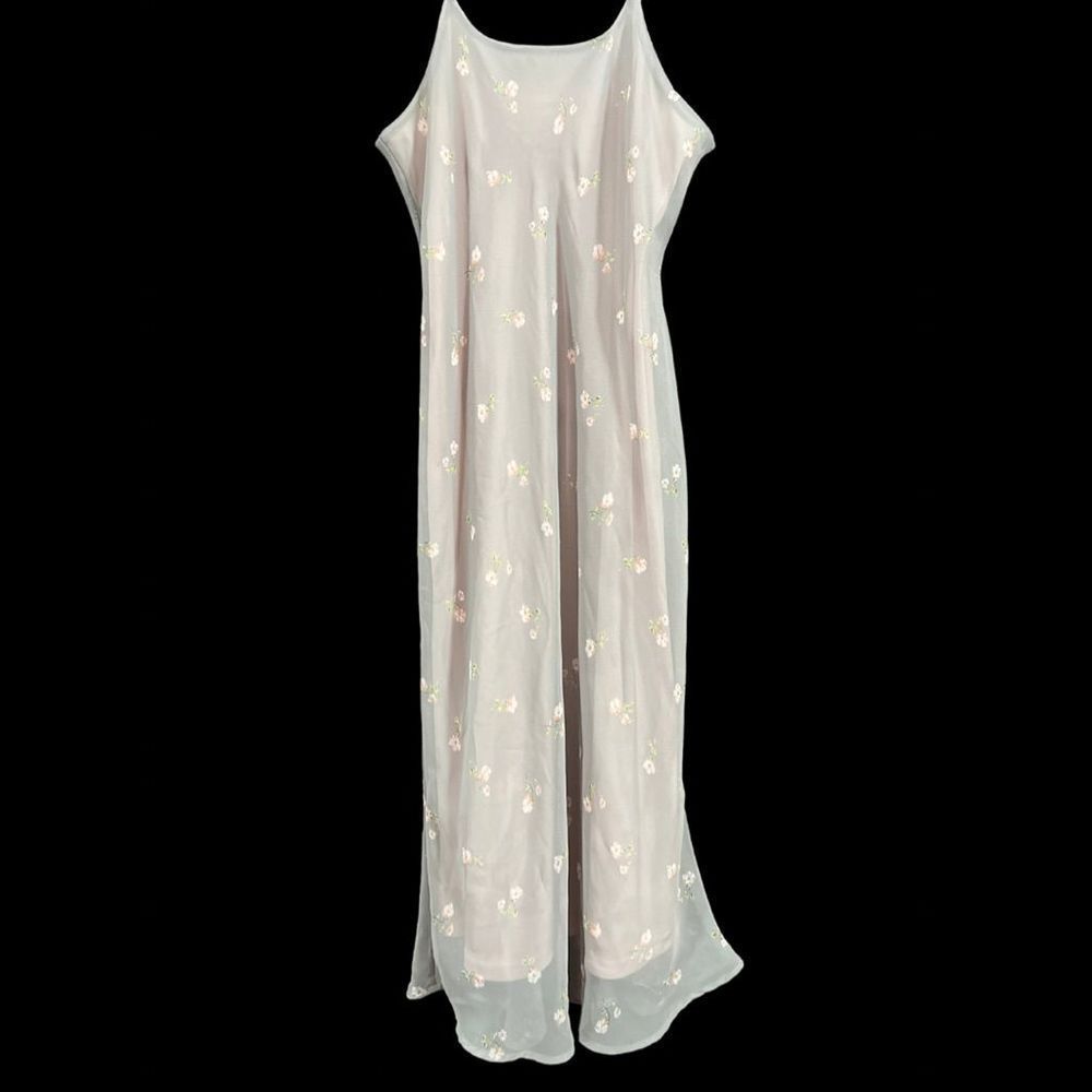 Christie Brooks Vintage 90s Floral Overlay Slip Dress Y2K 13 Double Layered Flor